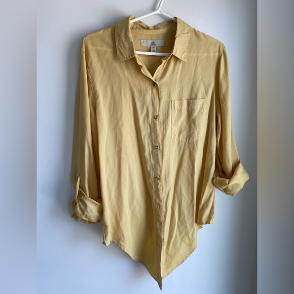 THREAD + SUPPLY Tie Front Long Sleeved Mustard Yellow Shirt Size Large - Picture 3 of 12